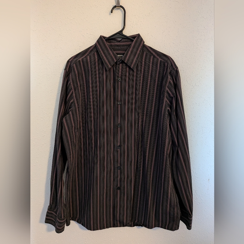 Claiborne Men's Large Purple and Black Button-Up